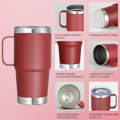 20 oz Stainless Steel Tumbler with Handle Bulk Metal Insulated Tumblers Travel Coffee Mug with Handle Double Wall Tumbler Cup with Lid and Straw, Black 12 Pack