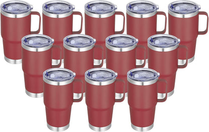 20 oz Stainless Steel Tumbler with Handle Bulk Metal Insulated Tumblers Travel Coffee Mug with Handle Double Wall Tumbler Cup with Lid and Straw, Black 12 Pack
