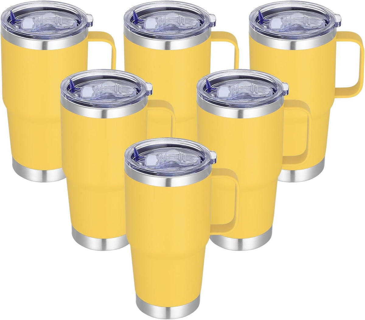 20 oz Stainless Steel Tumbler with Handle Bulk Metal Insulated Tumblers Travel Coffee Mug with Handle Double Wall Tumbler Cup with Lid and Straw, Black 12 Pack