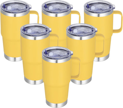 20 oz Stainless Steel Tumbler with Handle Bulk Metal Insulated Tumblers Travel Coffee Mug with Handle Double Wall Tumbler Cup with Lid and Straw, Black 12 Pack