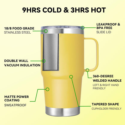 20 oz Stainless Steel Tumbler with Handle Bulk Metal Insulated Tumblers Travel Coffee Mug with Handle Double Wall Tumbler Cup with Lid and Straw, Black 12 Pack