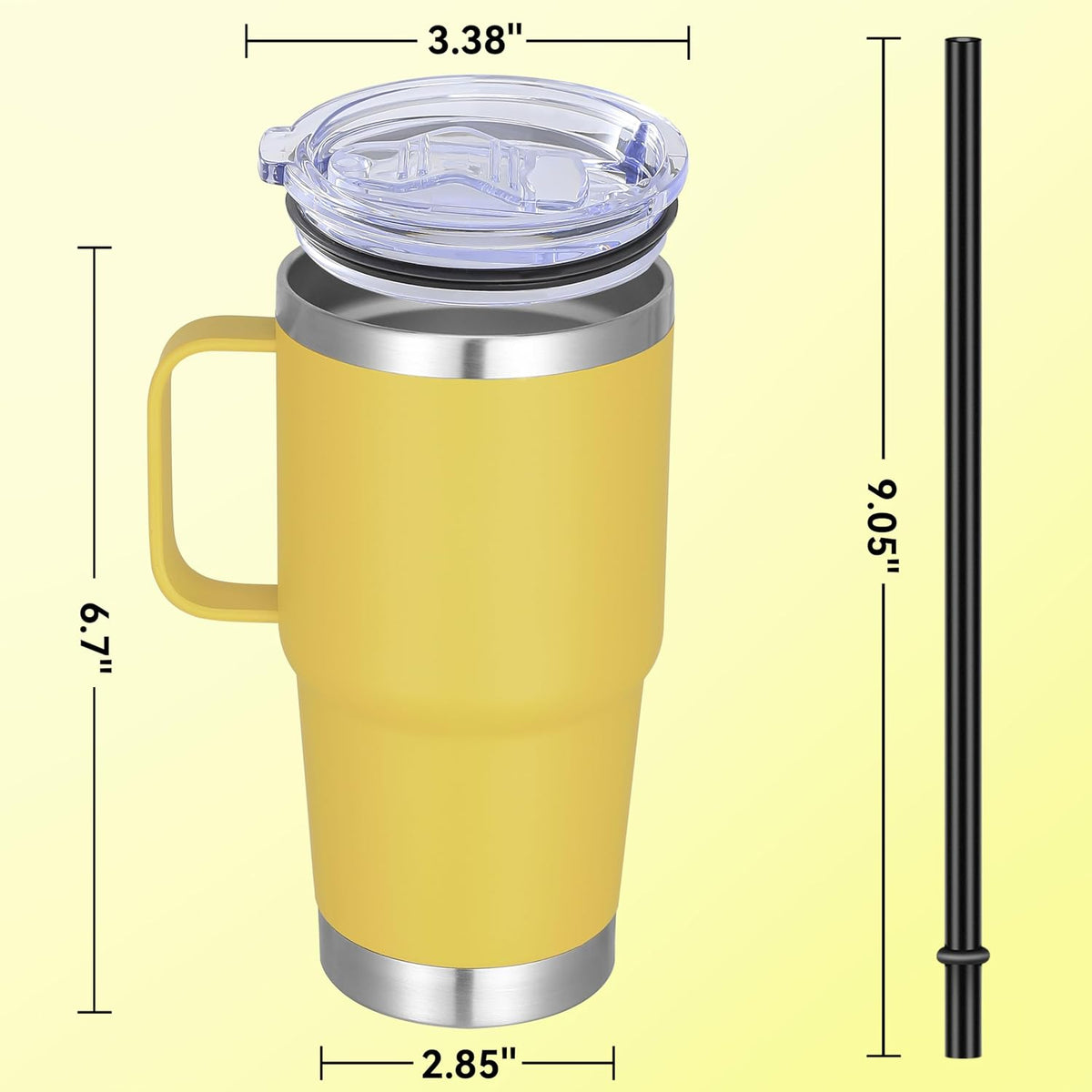 20 oz Stainless Steel Tumbler with Handle Bulk Metal Insulated Tumblers Travel Coffee Mug with Handle Double Wall Tumbler Cup with Lid and Straw, Black 12 Pack