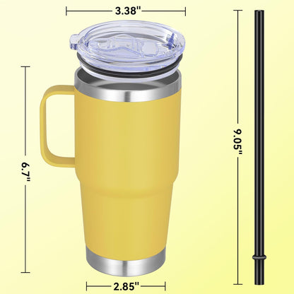 20 oz Stainless Steel Tumbler with Handle Bulk Metal Insulated Tumblers Travel Coffee Mug with Handle Double Wall Tumbler Cup with Lid and Straw, Black 12 Pack