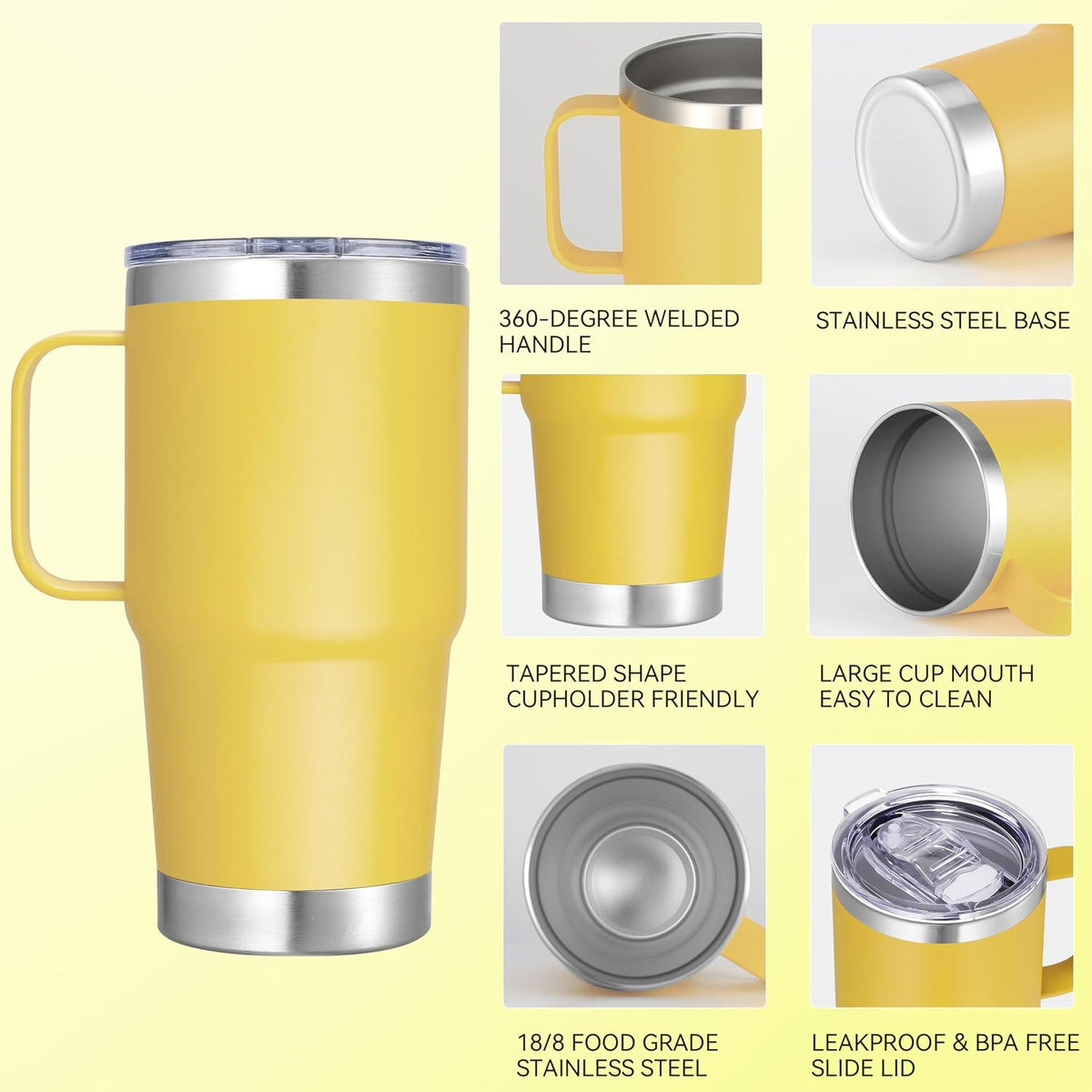 20 oz Stainless Steel Tumbler with Handle Bulk Metal Insulated Tumblers Travel Coffee Mug with Handle Double Wall Tumbler Cup with Lid and Straw, Black 12 Pack