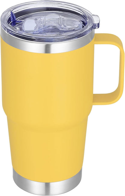 20 oz Stainless Steel Tumbler with Handle Bulk Metal Insulated Tumblers Travel Coffee Mug with Handle Double Wall Tumbler Cup with Lid and Straw, Black 12 Pack