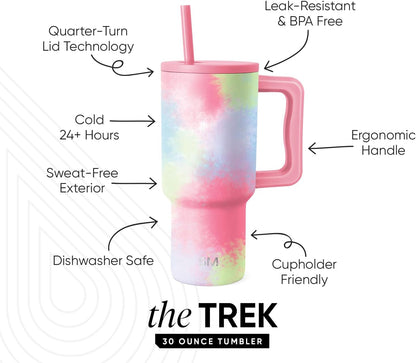 Tumbler with Handle and Straw | 40oz | 80s Mix | Trek Tumbler, Travel Mug | Insulated Water Bottle, Cupholder Friendly, Stainless Steel Cup | 80s Mix - Colors B