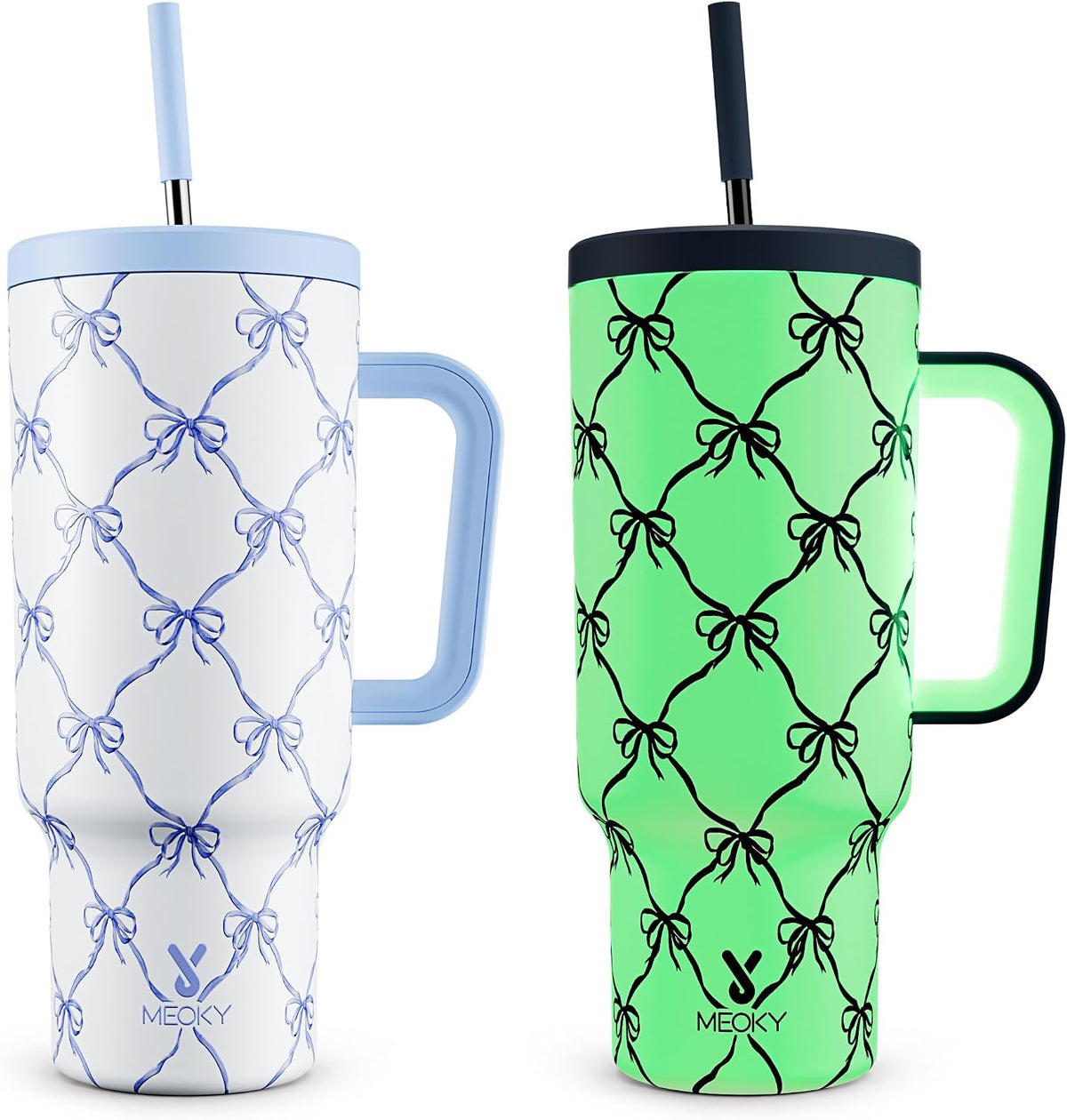 30 oz Tumbler with Handle, Tumbler with Lid and Straw, Insulated Stainless Steel Travel Mug, 100% Leak-proof, Cupholder Friendly, Keeps Cold for 24 Hours or Hot for 8 Hours (Azure) - Colors A