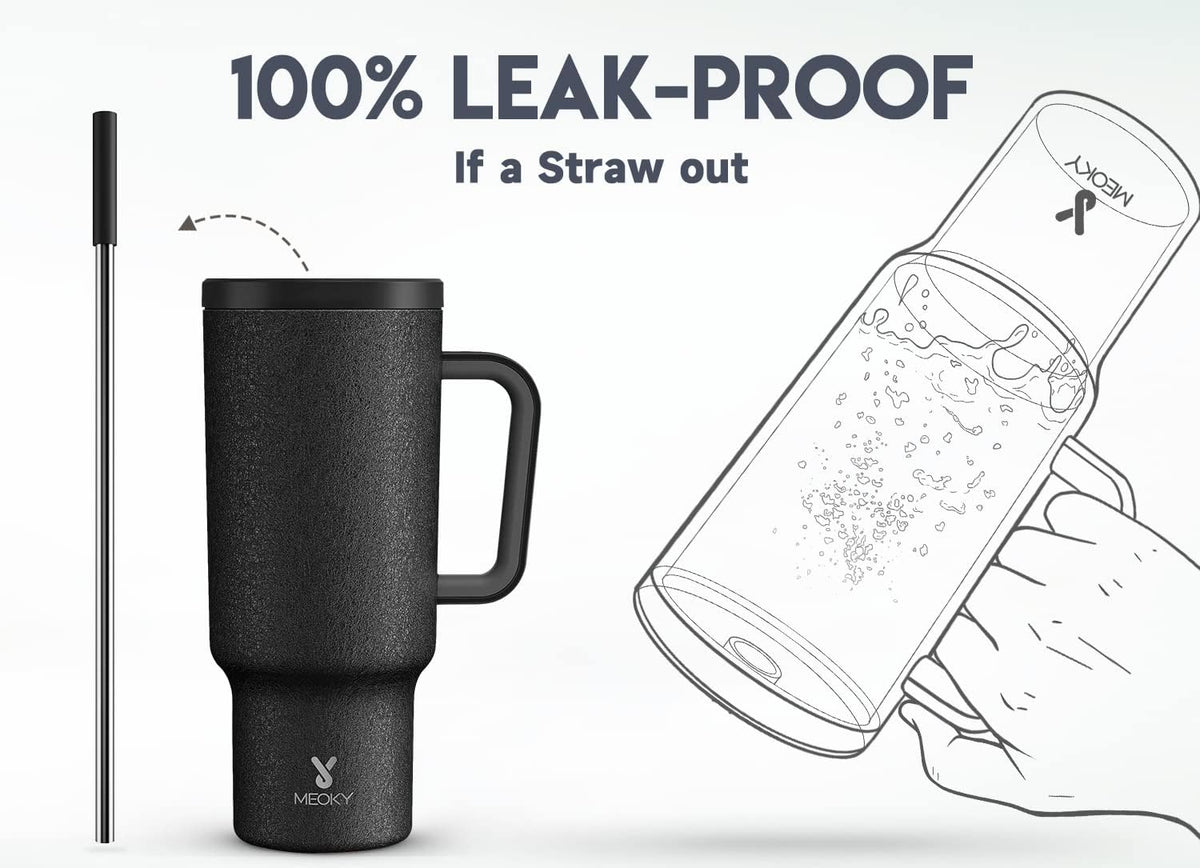 30 oz Tumbler with Handle, Tumbler with Lid and Straw, Insulated Stainless Steel Travel Mug, 100% Leak-proof, Cupholder Friendly, Keeps Cold for 24 Hours or Hot for 8 Hours (Azure) - Colors A