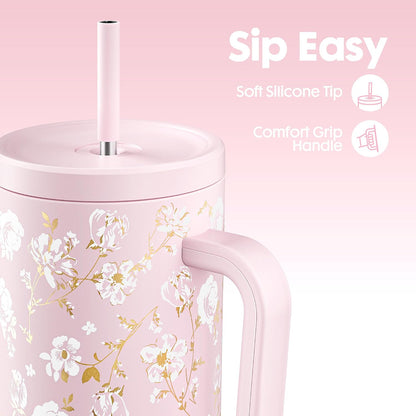 30 oz Tumbler with Handle, Tumbler with Lid and Straw, Insulated Stainless Steel Travel Mug, 100% Leak-proof, Cupholder Friendly, Keeps Cold for 24 Hours or Hot for 8 Hours (Azure) - Colors A