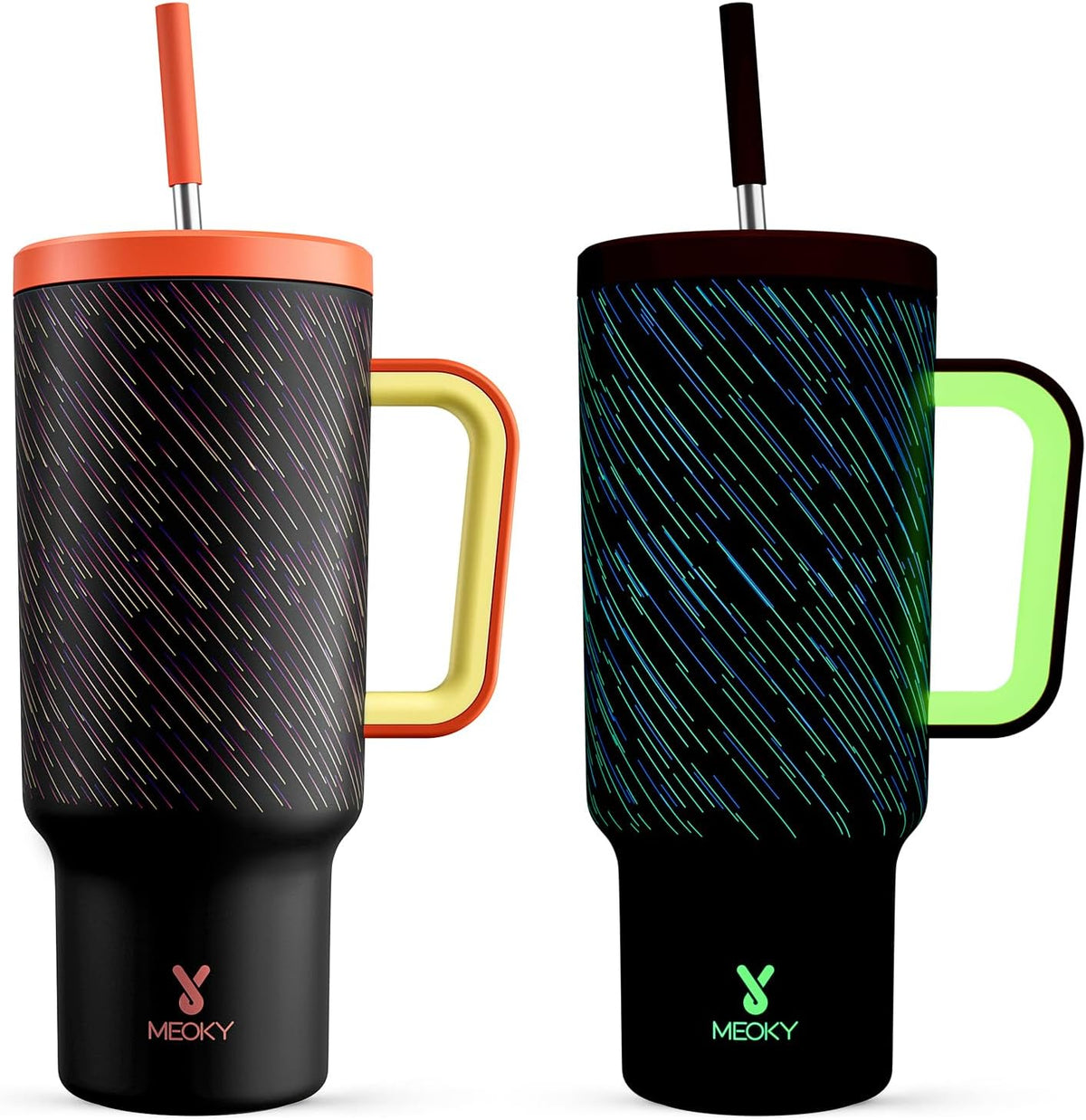 30 oz Tumbler with Handle, Tumbler with Lid and Straw, Insulated Stainless Steel Travel Mug, 100% Leak-proof, Cupholder Friendly, Keeps Cold for 24 Hours or Hot for 8 Hours (Azure) - Colors A