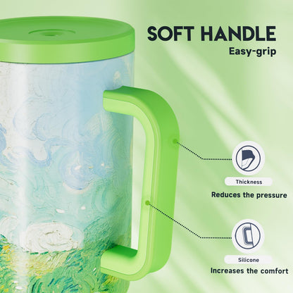 30 oz Tumbler with Handle, Tumbler with Lid and Straw, Insulated Stainless Steel Travel Mug, 100% Leak-proof, Cupholder Friendly, Keeps Cold for 24 Hours or Hot for 8 Hours (Azure) - Colors A