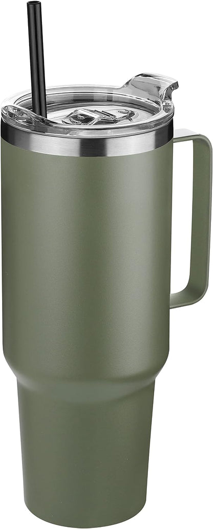 40 oz Stainless Steel Tumbler with Handle, Vacuum Insulated Tumblers Bulk, Reusable Double Wall Travel Coffee Mug, Durable Powder Coated Water Bottle(White, 1)