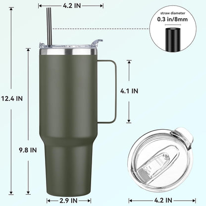 40 oz Stainless Steel Tumbler with Handle, Vacuum Insulated Tumblers Bulk, Reusable Double Wall Travel Coffee Mug, Durable Powder Coated Water Bottle(White, 1)