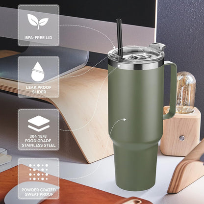 40 oz Stainless Steel Tumbler with Handle, Vacuum Insulated Tumblers Bulk, Reusable Double Wall Travel Coffee Mug, Durable Powder Coated Water Bottle(White, 1)