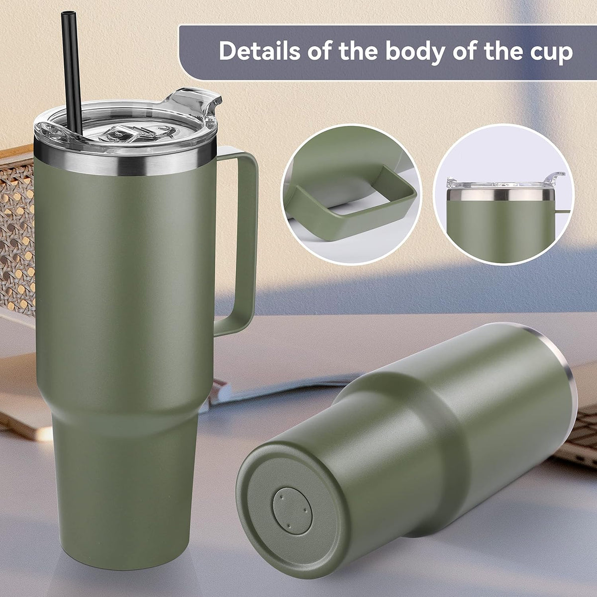40 oz Stainless Steel Tumbler with Handle, Vacuum Insulated Tumblers Bulk, Reusable Double Wall Travel Coffee Mug, Durable Powder Coated Water Bottle(White, 1)