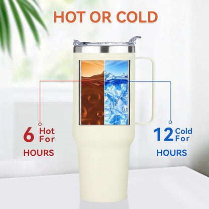 40 oz Stainless Steel Tumbler with Handle, Vacuum Insulated Tumblers Bulk, Reusable Double Wall Travel Coffee Mug, Durable Powder Coated Water Bottle(White, 1)