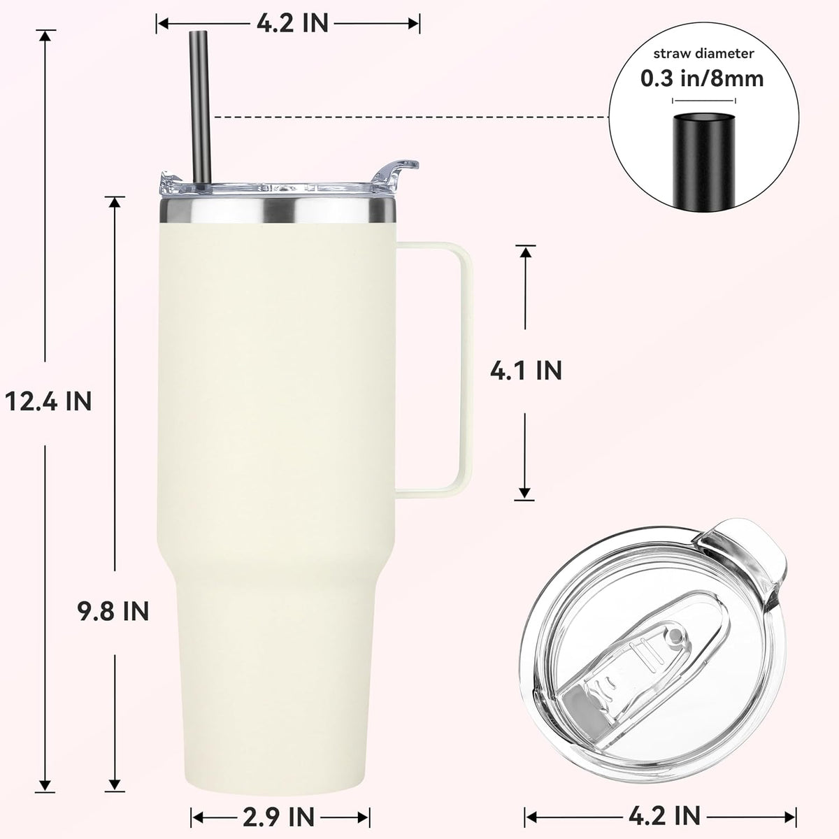 40 oz Stainless Steel Tumbler with Handle, Vacuum Insulated Tumblers Bulk, Reusable Double Wall Travel Coffee Mug, Durable Powder Coated Water Bottle(White, 1)