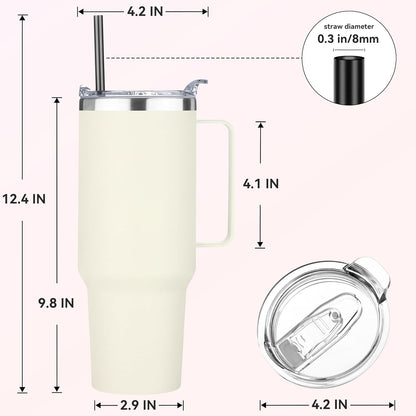 40 oz Stainless Steel Tumbler with Handle, Vacuum Insulated Tumblers Bulk, Reusable Double Wall Travel Coffee Mug, Durable Powder Coated Water Bottle(White, 1)