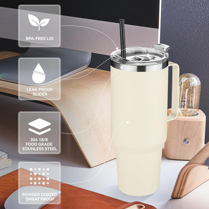 40 oz Stainless Steel Tumbler with Handle, Vacuum Insulated Tumblers Bulk, Reusable Double Wall Travel Coffee Mug, Durable Powder Coated Water Bottle(White, 1)