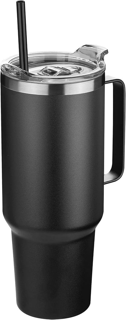 40 oz Stainless Steel Tumbler with Handle, Vacuum Insulated Tumblers Bulk, Reusable Double Wall Travel Coffee Mug, Durable Powder Coated Water Bottle(White, 1)
