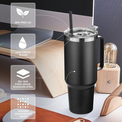40 oz Stainless Steel Tumbler with Handle, Vacuum Insulated Tumblers Bulk, Reusable Double Wall Travel Coffee Mug, Durable Powder Coated Water Bottle(White, 1)