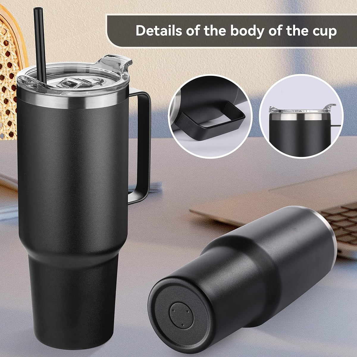 40 oz Stainless Steel Tumbler with Handle, Vacuum Insulated Tumblers Bulk, Reusable Double Wall Travel Coffee Mug, Durable Powder Coated Water Bottle(White, 1)