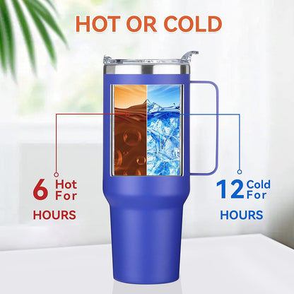 40 oz Stainless Steel Tumbler with Handle, Vacuum Insulated Tumblers Bulk, Reusable Double Wall Travel Coffee Mug, Durable Powder Coated Water Bottle(White, 1)