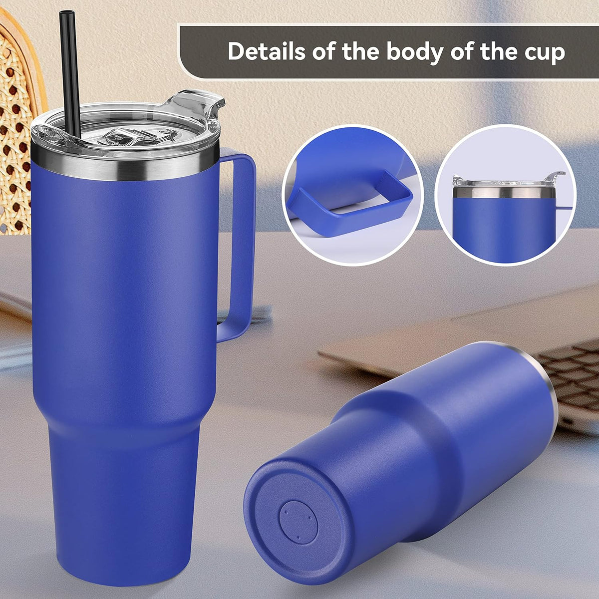 40 oz Stainless Steel Tumbler with Handle, Vacuum Insulated Tumblers Bulk, Reusable Double Wall Travel Coffee Mug, Durable Powder Coated Water Bottle(White, 1)