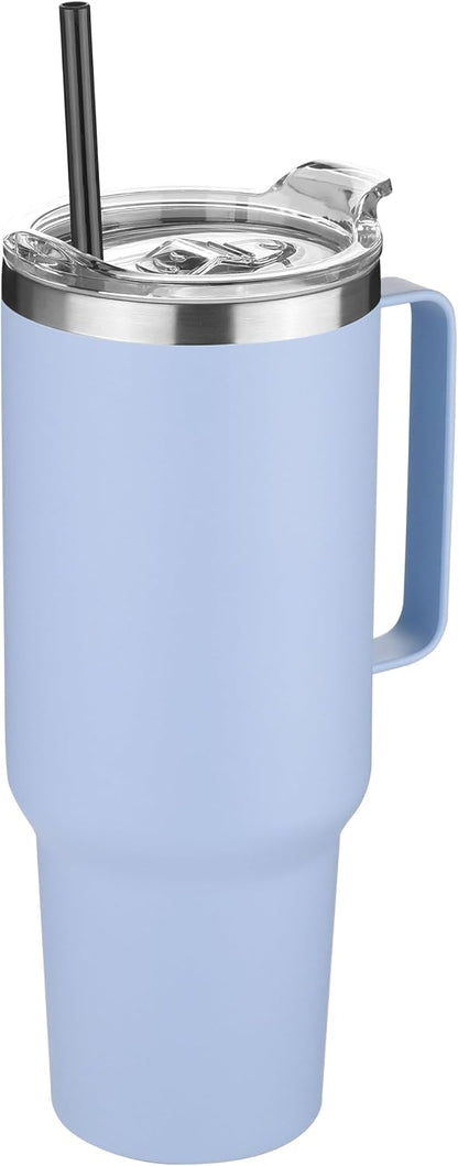 40 oz Stainless Steel Tumbler with Handle, Vacuum Insulated Tumblers Bulk, Reusable Double Wall Travel Coffee Mug, Durable Powder Coated Water Bottle(White, 1)