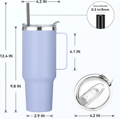 40 oz Stainless Steel Tumbler with Handle, Vacuum Insulated Tumblers Bulk, Reusable Double Wall Travel Coffee Mug, Durable Powder Coated Water Bottle(White, 1)