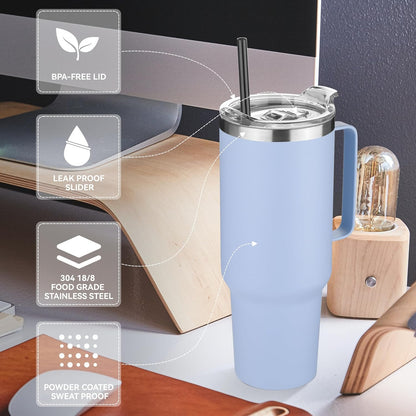 40 oz Stainless Steel Tumbler with Handle, Vacuum Insulated Tumblers Bulk, Reusable Double Wall Travel Coffee Mug, Durable Powder Coated Water Bottle(White, 1)