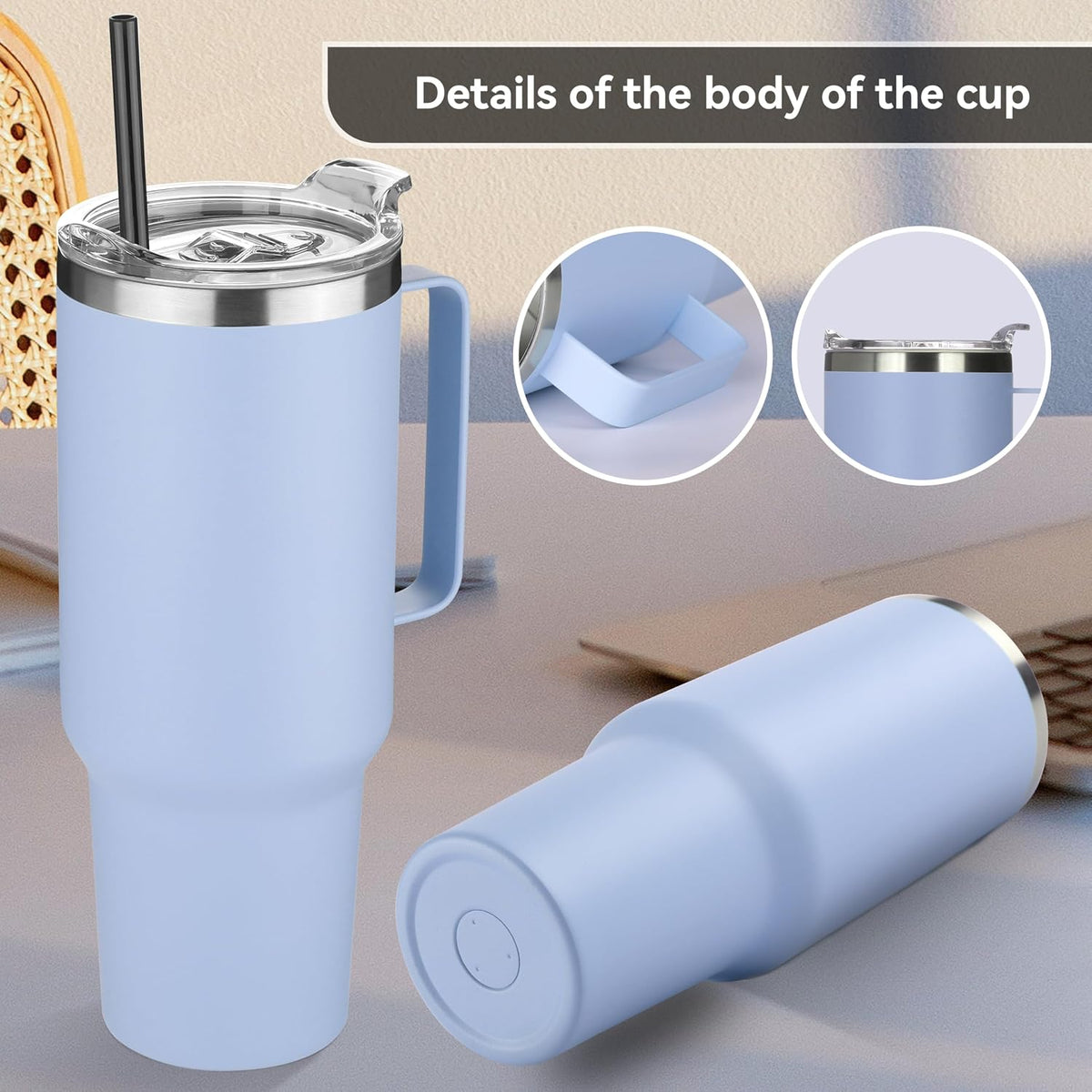 40 oz Stainless Steel Tumbler with Handle, Vacuum Insulated Tumblers Bulk, Reusable Double Wall Travel Coffee Mug, Durable Powder Coated Water Bottle(White, 1)