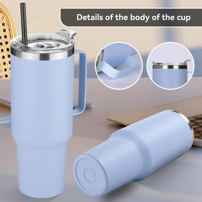 40 oz Stainless Steel Tumbler with Handle, Vacuum Insulated Tumblers Bulk, Reusable Double Wall Travel Coffee Mug, Durable Powder Coated Water Bottle(White, 1)