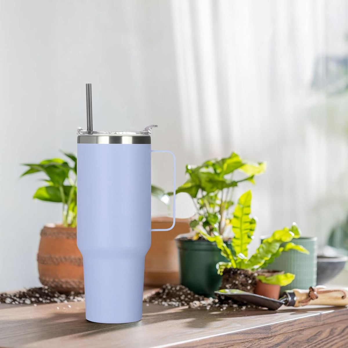 40 oz Stainless Steel Tumbler with Handle, Vacuum Insulated Tumblers Bulk, Reusable Double Wall Travel Coffee Mug, Durable Powder Coated Water Bottle(White, 1)