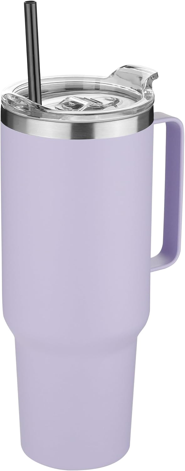 40 oz Stainless Steel Tumbler with Handle, Vacuum Insulated Tumblers Bulk, Reusable Double Wall Travel Coffee Mug, Durable Powder Coated Water Bottle(White, 1)