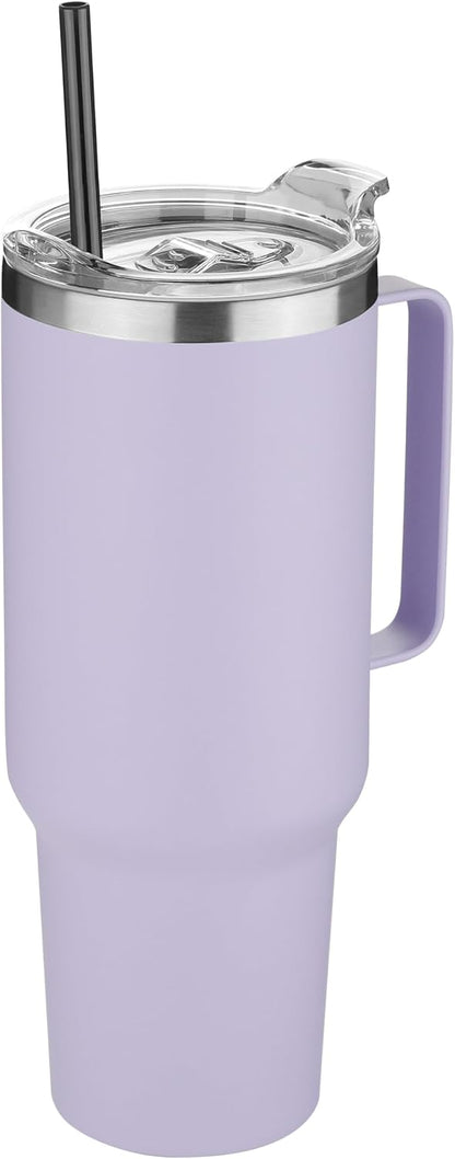 40 oz Stainless Steel Tumbler with Handle, Vacuum Insulated Tumblers Bulk, Reusable Double Wall Travel Coffee Mug, Durable Powder Coated Water Bottle(White, 1)