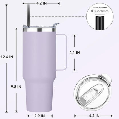 40 oz Stainless Steel Tumbler with Handle, Vacuum Insulated Tumblers Bulk, Reusable Double Wall Travel Coffee Mug, Durable Powder Coated Water Bottle(White, 1)