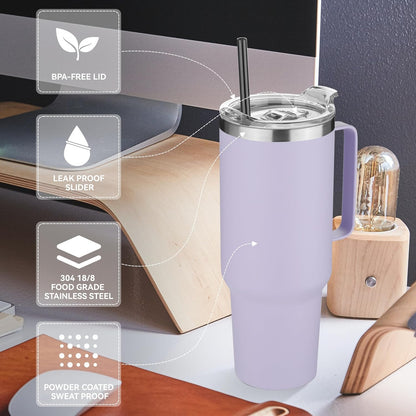 40 oz Stainless Steel Tumbler with Handle, Vacuum Insulated Tumblers Bulk, Reusable Double Wall Travel Coffee Mug, Durable Powder Coated Water Bottle(White, 1)