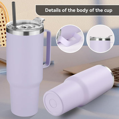 40 oz Stainless Steel Tumbler with Handle, Vacuum Insulated Tumblers Bulk, Reusable Double Wall Travel Coffee Mug, Durable Powder Coated Water Bottle(White, 1)