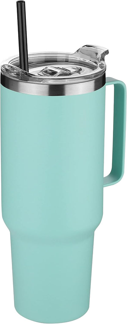 40 oz Stainless Steel Tumbler with Handle, Vacuum Insulated Tumblers Bulk, Reusable Double Wall Travel Coffee Mug, Durable Powder Coated Water Bottle(White, 1)