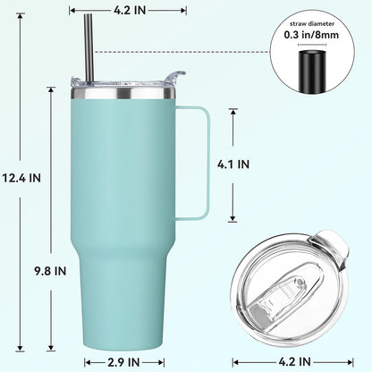 40 oz Stainless Steel Tumbler with Handle, Vacuum Insulated Tumblers Bulk, Reusable Double Wall Travel Coffee Mug, Durable Powder Coated Water Bottle(White, 1)