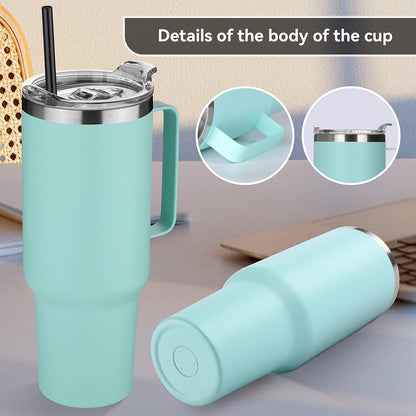 40 oz Stainless Steel Tumbler with Handle, Vacuum Insulated Tumblers Bulk, Reusable Double Wall Travel Coffee Mug, Durable Powder Coated Water Bottle(White, 1)