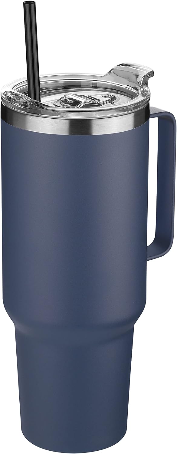 40 oz Stainless Steel Tumbler with Handle, Vacuum Insulated Tumblers Bulk, Reusable Double Wall Travel Coffee Mug, Durable Powder Coated Water Bottle(White, 1)
