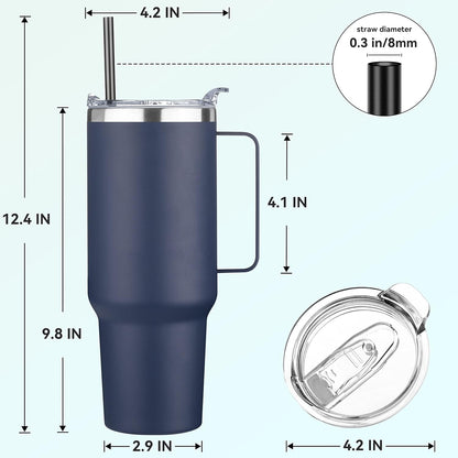 40 oz Stainless Steel Tumbler with Handle, Vacuum Insulated Tumblers Bulk, Reusable Double Wall Travel Coffee Mug, Durable Powder Coated Water Bottle(White, 1)
