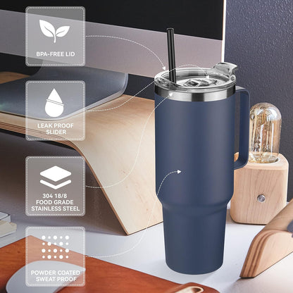 40 oz Stainless Steel Tumbler with Handle, Vacuum Insulated Tumblers Bulk, Reusable Double Wall Travel Coffee Mug, Durable Powder Coated Water Bottle(White, 1)