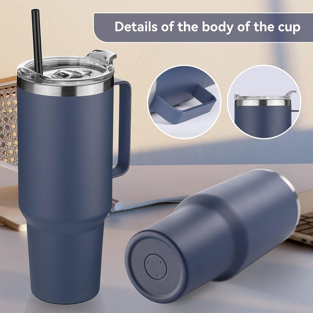 40 oz Stainless Steel Tumbler with Handle, Vacuum Insulated Tumblers Bulk, Reusable Double Wall Travel Coffee Mug, Durable Powder Coated Water Bottle(White, 1)