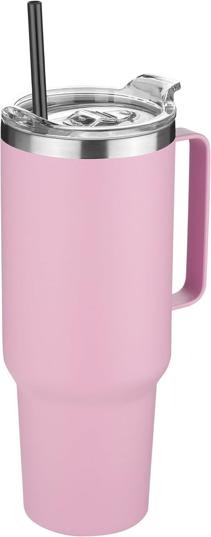 40 oz Stainless Steel Tumbler with Handle, Vacuum Insulated Tumblers Bulk, Reusable Double Wall Travel Coffee Mug, Durable Powder Coated Water Bottle(White, 1)