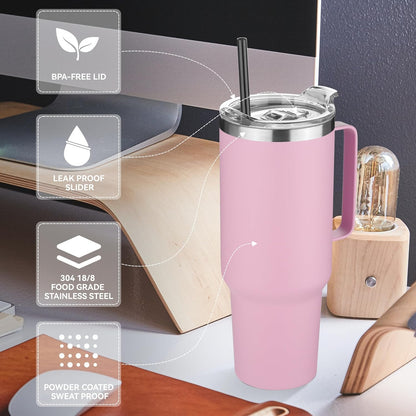 40 oz Stainless Steel Tumbler with Handle, Vacuum Insulated Tumblers Bulk, Reusable Double Wall Travel Coffee Mug, Durable Powder Coated Water Bottle(White, 1)