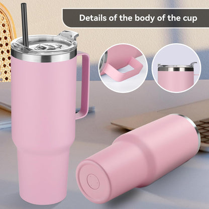 40 oz Stainless Steel Tumbler with Handle, Vacuum Insulated Tumblers Bulk, Reusable Double Wall Travel Coffee Mug, Durable Powder Coated Water Bottle(White, 1)