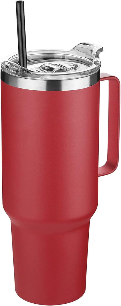 40 oz Stainless Steel Tumbler with Handle, Vacuum Insulated Tumblers Bulk, Reusable Double Wall Travel Coffee Mug, Durable Powder Coated Water Bottle(White, 1)